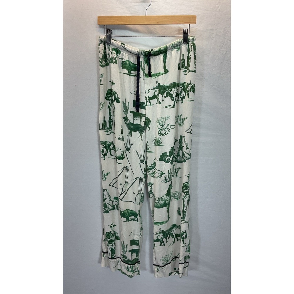 Katie Kime Pajama Pants Bottoms Marfa Toile Women's Green Sz M Cowboy Texas